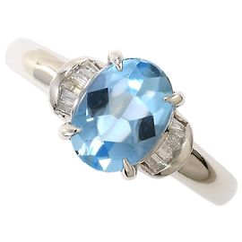 Autre Marque Platinring mit Aquamarin und Diamant