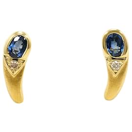 Orecchini a lobo in oro giallo 18K con diamante e zaffiro - Autre Marque