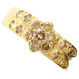 Autre Marque 18K Gelbgold-Ring mit braunem Diamanten