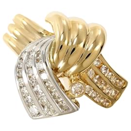 Autre Marque Anello a fascia con diamante in oro giallo 18K e platino