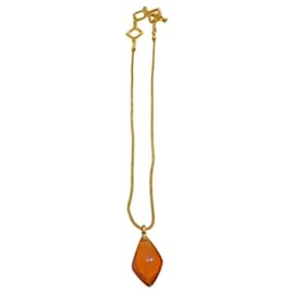 Yves Saint Laurent Collana Pendente in Vetro Ambra e Oro