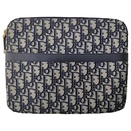 Dior Oblique Pochette in Jacquard di Tela Blu Navy