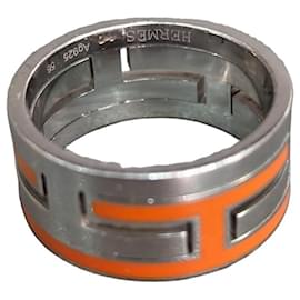 Hermès Move Ring aus Silber und orangefarbenem Emaille