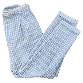 Pantalones con cinturón de algodón de pata de gallo Christian Dior en azul, Talla FR 38