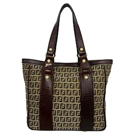 Fendi Zucchino Tote Bag aus Canvas mit FF-Muster und Leder