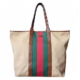 Große Gucci Tote Bag aus beigem Canvas und Leder