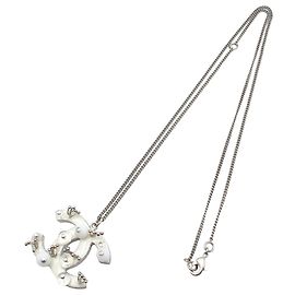 Collana con pendente Chanel Silver CC Brass Resin Studded