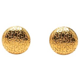 Chanel Gold Gold Plated Logo Lettering Clip-On-Ohrringe
