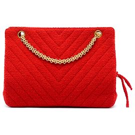 Borsa a Spalla Chanel Red CC Chevron Tweed Chain