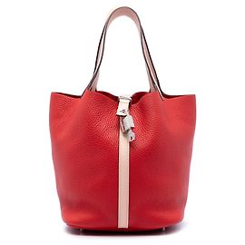 Hermès Picotin Lock 22 bicolor vermelho em Clemence e Swift