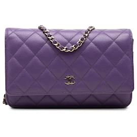 Portafoglio con catena Chanel Purple CC in Caviar trapuntato