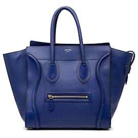 Céline Borsa Tote Luggage in pelle di vitello blu mini Celine
