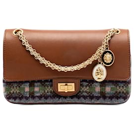 Chanel Brown Smooth Calfskin and Knit Reissue 2.55 Medallion Nude Double Flap 225