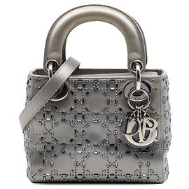 Lady Dior Mini in raso grigio con ricami cannage e cristalli Dior