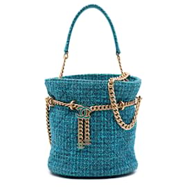 Borsa a secchiello Chanel Blue Tweed Pending CC Top Handle