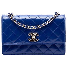 Chanel Blue CC gestepptes Lackleder Single Flap