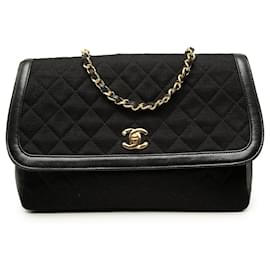 Chanel Black CC Matelassé Jersey et bordure en agneau Single Flap