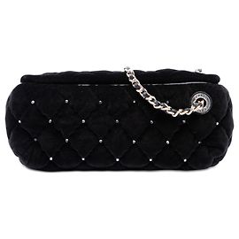 Clutch da polso Chanel Black CC in velluto trapuntato e cristalli