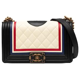 Chanel White Old Medium Multicolor Quilted Lambskin Crest Boy Flap