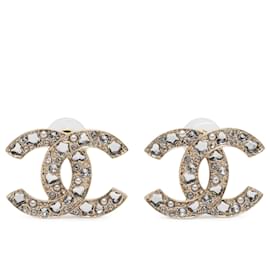 Chanel Gold CC vergoldete Strass-Ohrstecker mit Kunstperlen