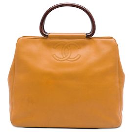 Chanel Yellow CC Caviar Wood Top Handle Tote