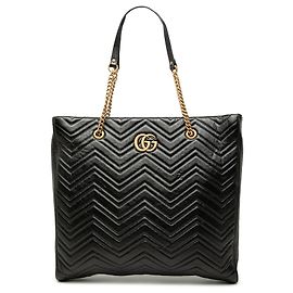 Gucci Black Large GG Marmont Matelasse Kalbsleder Slim Tote