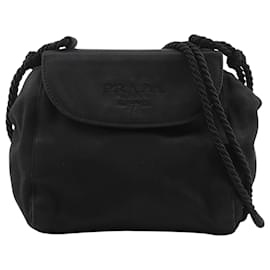 Borsa a tracolla Prada in raso nero con logo e frange