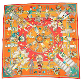Carré Hermès Kachina di Kermit Oliver 90 cm Seta Arancione