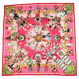 Hermès Seidenschal Kachina von Kermit Oliver 90cm Rosa Carré