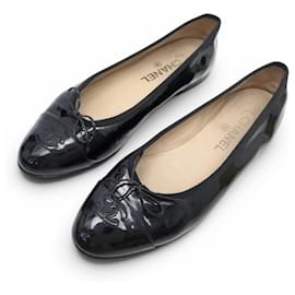BALLERINE CHANEL CAMBON LOGO CC 39.5 IN PELLE LACCATA NERA