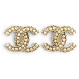NUOVI ORECCHINI CHANEL LOGO CC & PERLE A64766 NEW GOLDEN EARRINGS