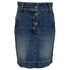 Mini falda vaquera de talle alto Chanel en algodón azul