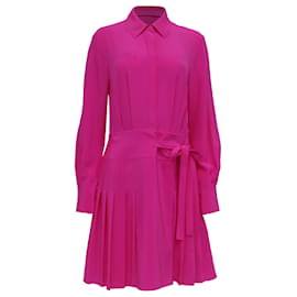 Plissiertes Langarm-Hemdkleid aus rosa Seide von Jason Wu