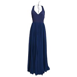 Vestido maxi plisado Emilio Pucci en seda azul marino
