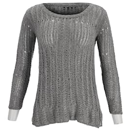 Theory Strickpullover mit Rundhalsausschnitt und offener Webstruktur aus grauer Seide