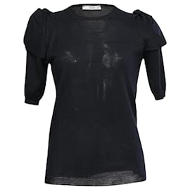 Top corto a maniche a sbuffo in cotone nero Prada