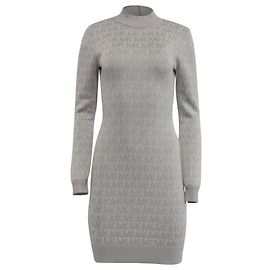 Michael Kors Metallic Logo Strick-Minikleid aus silberner Viskose