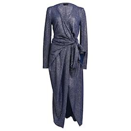 Autre Marque Vestido midi cruzado con purpurina Tablot Runhof en poliéster azul marino