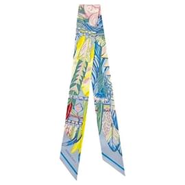 Sciarpa in seta azzurro chiaro e giallo Hermes - Hermès
