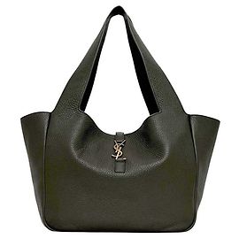 Borsa Tote in pelle verde kaki Saint Laurent
