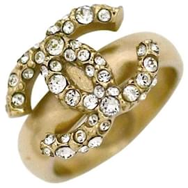 Chanel Gold Band Ring with Rhinestones