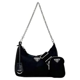 Borsa a tracolla in nylon nero Prada