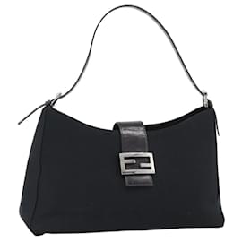 Borsa a tracolla FENDI Mamma Baguette in jersey di cotone nero e argento Auth 187506V