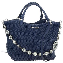 Miu Miu Nappa Crystal Matelasse Handtasche aus Leder 3way Blau Silber Authentisch 185610SM