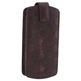 Astuccio per occhiali GUCCI Micro Guccissima in tela GG, pelle marrone, oro Auth 186717