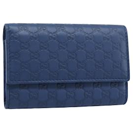 GUCCI Micro Guccissima GG Canvas Key Case Leather Blue Gold 278633 Auth 186350M