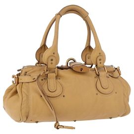 Chloé Chloe Paddington Handtasche Leder Beige Gold Silber Auth am11920V