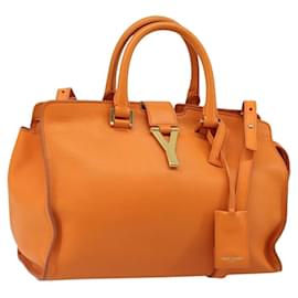 SAINT LAURENT Cabas Mini Hand Bag Leather 2way Orange Gold Auth 185950A