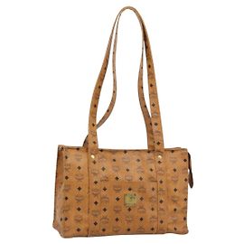 Borsa Tote MCM Vicetos Logogram PVC Pelle Marrone Oro Auth 187348