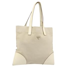 Borsa Tote PRADA in tela Beige Silver Auth 186830